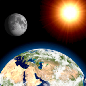 Stort vykort Jorden, Månen och Solen 3D